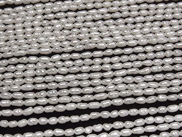 [Video] Fresh Water Pearl Keshi Pearl AA Rice-Baroque 4x2.5x2.5mm White 1strand beads (approx. 14 inches/35 cm)