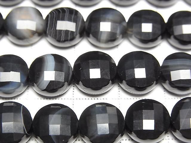 [Video] High Quality! Black Agate Faceted Coin 10x10mm 1strand beads (approx. 14 inches/34 cm)