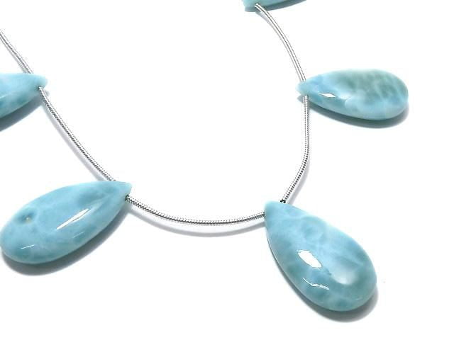 [Video][One of a kind] Larimar Pectolite AA++ Pear shape (Smooth) 1strand (5pcs) NO.21