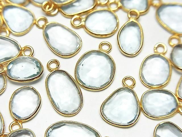 [Video] High Quality Sky Blue Topaz AAA Bezel Setting Freeform Rose Cut [One Side] 18KGP 3pcs