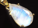 [Video][One of a kind] High Quality Rainbow Moonstone AAA Faceted Pendant 18KGP NO.80