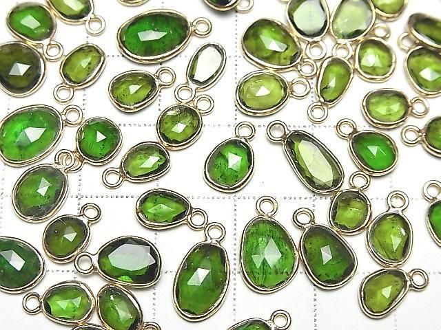 [Video] Chrome Diopside AA++ Bezel Setting Freeform Rose Cut [One Side] 18KGP 3pcs
