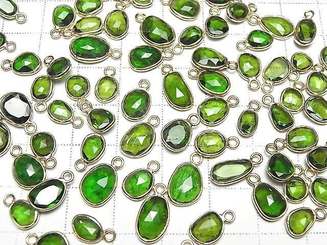 [Video] Chrome Diopside AA++ Bezel Setting Freeform Rose Cut [One Side] 18KGP 3pcs