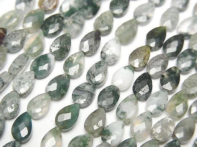 [Video]High Quality! Moss Agate Vertical Hole Faceted Pear Shape 6x4mm 1strand beads (aprx.15inch/36cm)