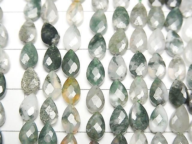 [Video]High Quality! Moss Agate Vertical Hole Faceted Pear Shape 6x4mm 1strand beads (aprx.15inch/36cm)
