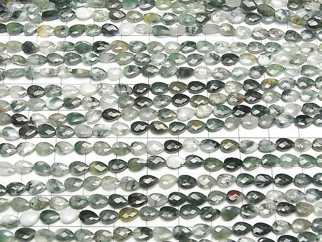[Video]High Quality! Moss Agate Vertical Hole Faceted Pear Shape 6x4mm 1strand beads (aprx.15inch/36cm)