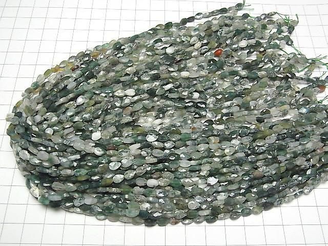 [Video]High Quality! Moss Agate Vertical Hole Faceted Pear Shape 6x4mm 1strand beads (aprx.15inch/36cm)