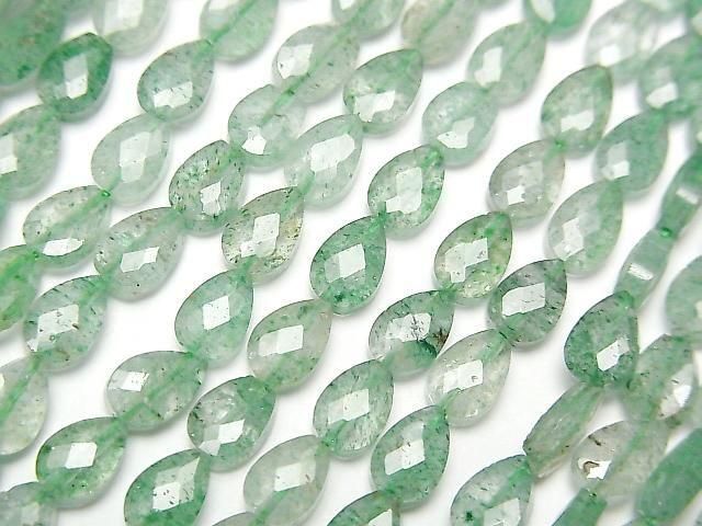 [Video] High Quality! Green Aventurine Vertical Hole Faceted Pear Shape 6x4mm 1strand beads (approx. 15 inches/36 cm)