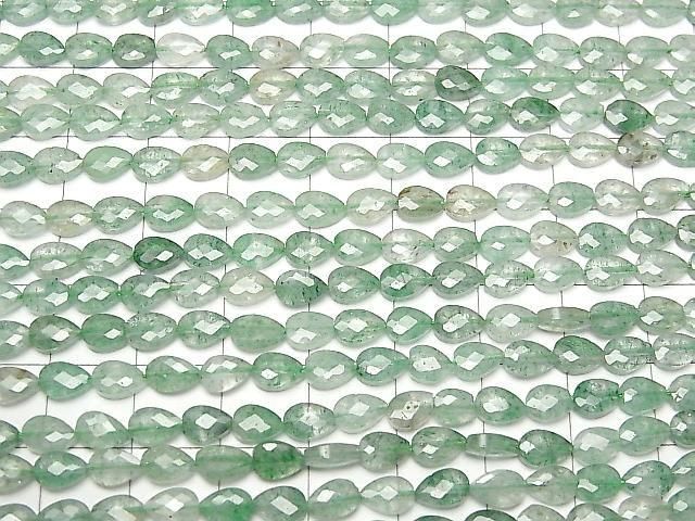 [Video] High Quality! Green Aventurine Vertical Hole Faceted Pear Shape 6x4mm 1strand beads (approx. 15 inches/36 cm)