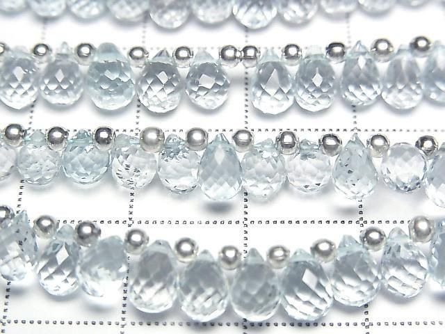 [Video] High Quality Aquamarine AAA Drop Faceted Briolette half or 1strand beads (aprx.7inch/18cm)