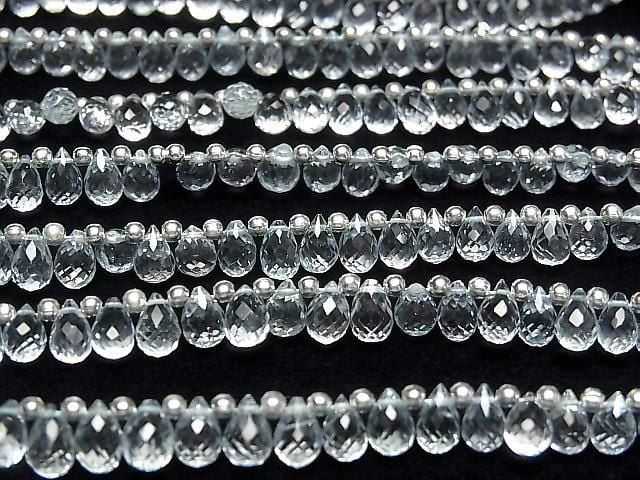 [Video] High Quality Aquamarine AAA Drop Faceted Briolette half or 1strand beads (aprx.7inch/18cm)