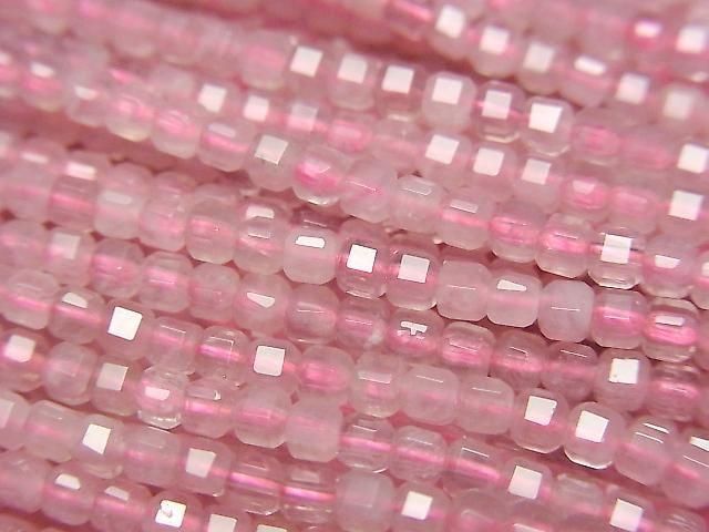 [Video] High Quality! Deep Rose Quartz AA++ Cube Shape 2x2x2mm 1strand beads (approx. 15 inches/38 cm)