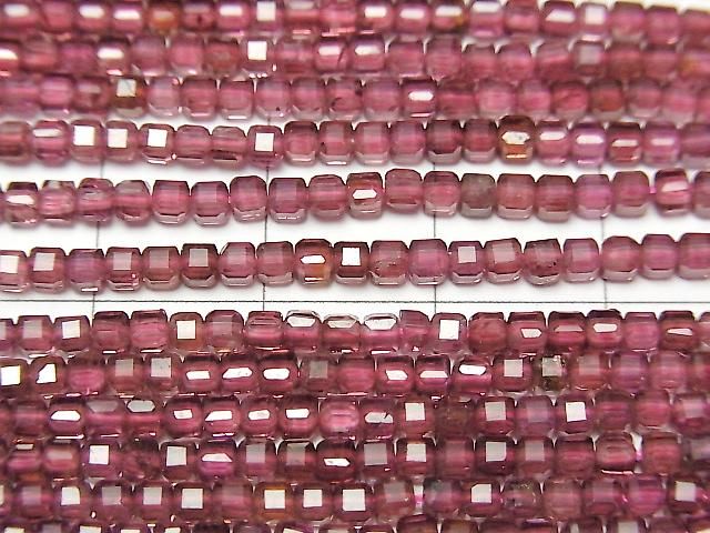 [Video] High Quality! Garnet AAA- Cube Shape 2x2x2mm 1strand beads (approx. 15 inches/37 cm)