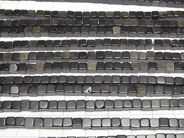 [Video] Golden Obsidian Cube 4x4x4mm 1strand beads (approx. 15 inches/36 cm)