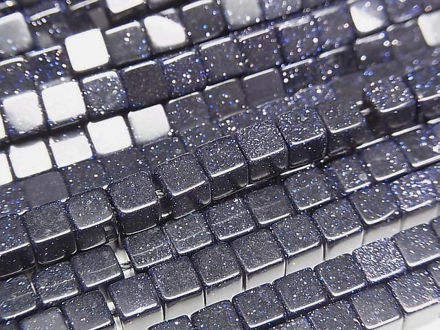 [Video] Blue Golden Sand Stone Cube 4x4x4mm 1strand beads (approx. 15 inches/36 cm)