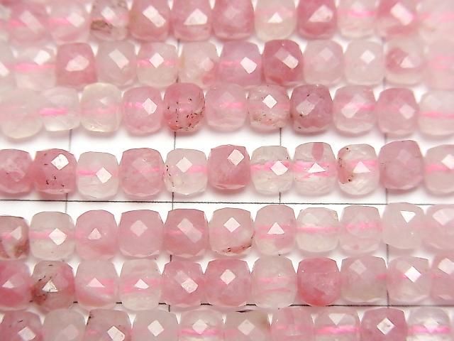 [Video] High Quality! Rhodonite Silica AA++ Cube Shape 4x4x4mm 1strand beads (approx. 15 inches/37 cm)