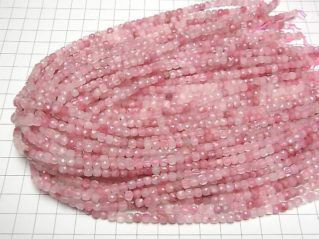 [Video] High Quality! Rhodonite Silica AA++ Cube Shape 4x4x4mm 1strand beads (approx. 15 inches/37 cm)