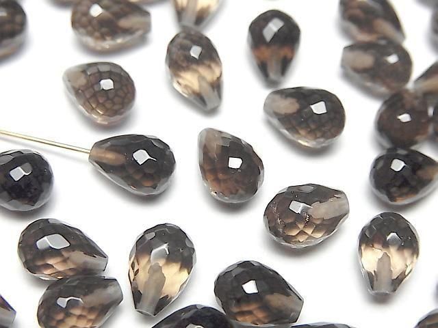 [Video]High Quality Smoky Quartz AAA Half Drilled Hole Faceted Drop 8x6mm 3pcs