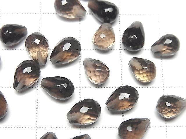 [Video]High Quality Smoky Quartz AAA Half Drilled Hole Faceted Drop 8x6mm 3pcs