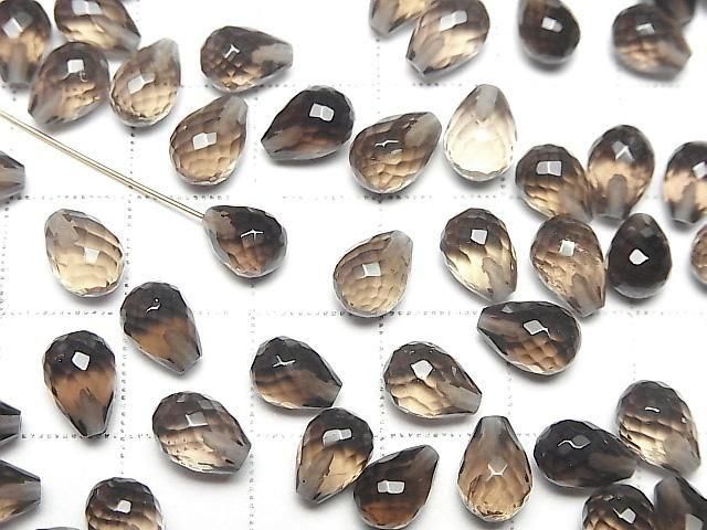 [Video]High Quality Smoky Quartz AAA Half Drilled Hole Faceted Drop 8x6mm 3pcs