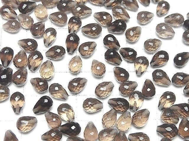 [Video]High Quality Smoky Quartz AAA Half Drilled Hole Faceted Drop 8x6mm 3pcs
