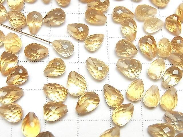 [Video]High Quality Citrine AAA Half Drilled Hole Faceted Drop 8x6mm 3pcs