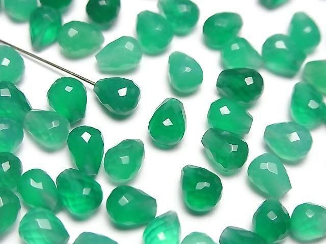 [Video] High Quality Green Onyx AAA Half Drilled Hole Faceted Drop 6x5mm 5pcs