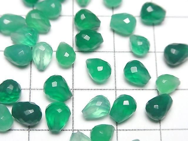 [Video] High Quality Green Onyx AAA Half Drilled Hole Faceted Drop 6x5mm 5pcs
