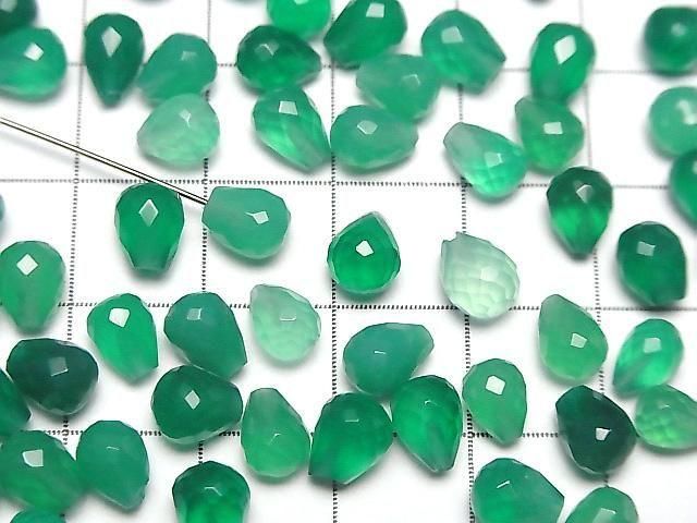 [Video] High Quality Green Onyx AAA Half Drilled Hole Faceted Drop 6x5mm 5pcs