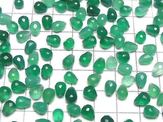 [Video] High Quality Green Onyx AAA Half Drilled Hole Faceted Drop 6x5mm 5pcs