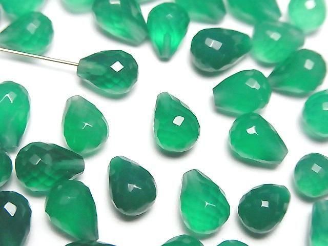 [Video] High Quality Green Onyx AAA Half Drilled Hole Faceted Drop 8x6mm 3pcs