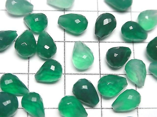 [Video] High Quality Green Onyx AAA Half Drilled Hole Faceted Drop 8x6mm 3pcs