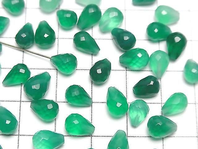 [Video] High Quality Green Onyx AAA Half Drilled Hole Faceted Drop 8x6mm 3pcs