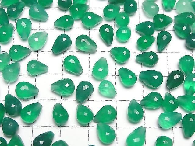 [Video] High Quality Green Onyx AAA Half Drilled Hole Faceted Drop 8x6mm 3pcs