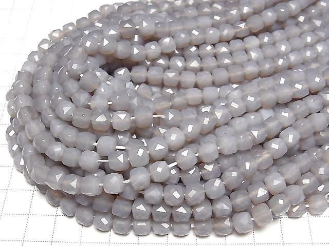 [Video] High Quality! Gray Onyx Cube Shape 7x7x7mm Half or 1strand beads (approx. 15 inches/36 cm)