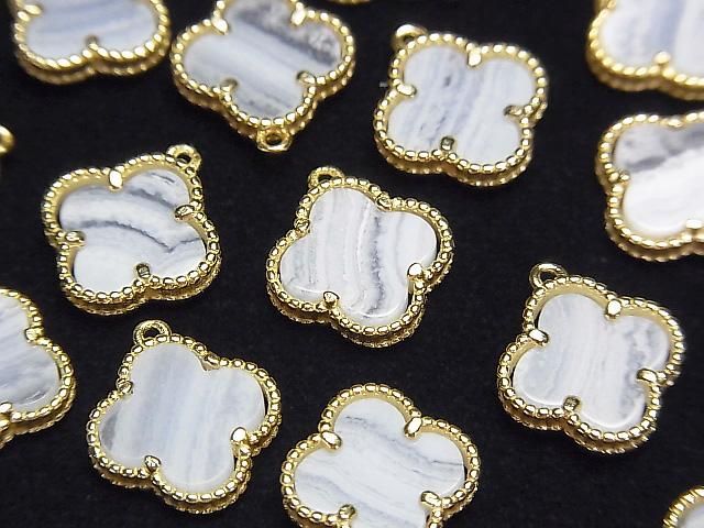 [Video] Blue Lace Agate Flower Charm 11x11mm [One Side] 18KGP 1pc
