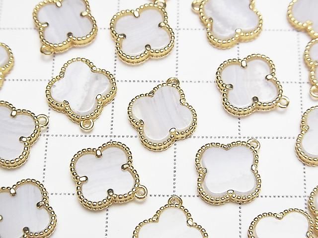 [Video] Blue Lace Agate Flower Charm 11x11mm [One Side] 18KGP 1pc