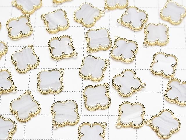 [Video] Blue Lace Agate Flower Charm 11x11mm [One Side] 18KGP 1pc