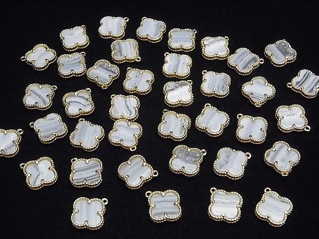 [Video] Blue Lace Agate Flower Charm 11x11mm [One Side] 18KGP 1pc
