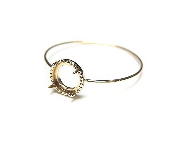 [K10 Yellow Gold] Ring Frame (Prong Setting) Round Cabochon 5mm Milgrain Finish 1pc [Japan]