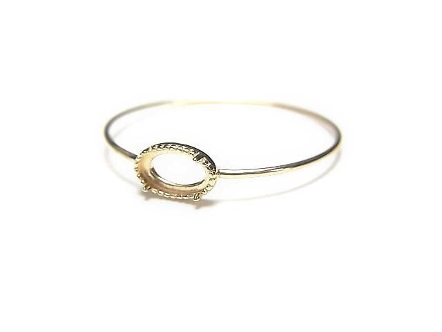 [Video][Japan][K10 Yellow Gold] Ring Frame (Prong Setting) for Horizontal Oval Cabochon 5x3mm, Milgrain, 1pc
