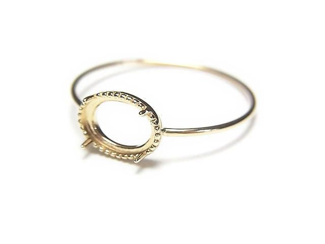 [K10 Yellow Gold] Ring Frame (Prong Setting) for Horizontal Oval Cabochon 7x5mm Milgrain Finish 1pc [Japan]
