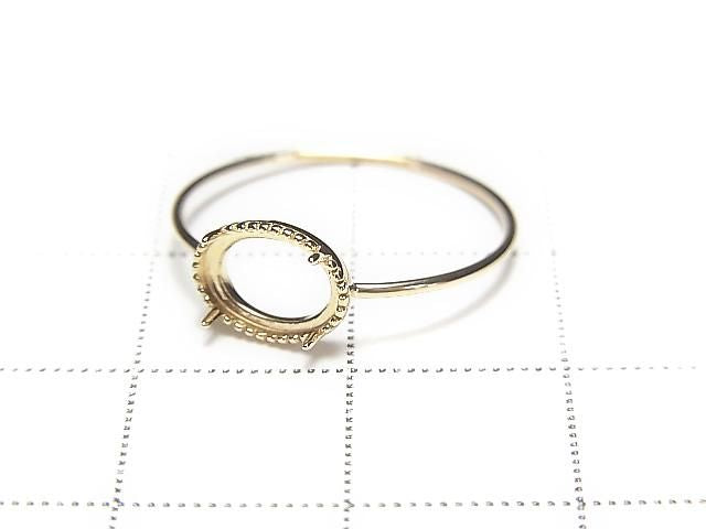 [K10 Yellow Gold] Ring Frame (Prong Setting) for Horizontal Oval Cabochon 7x5mm Milgrain Finish 1pc [Japan]