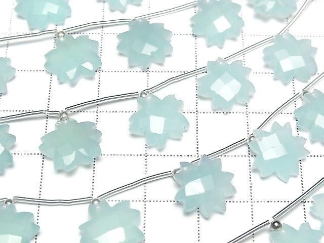 [Video] Sea Blue Chalcedony Flower Shape 1strand beads (6 pcs)