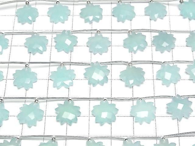 [Video] Sea Blue Chalcedony Flower Shape 1strand beads (6 pcs)