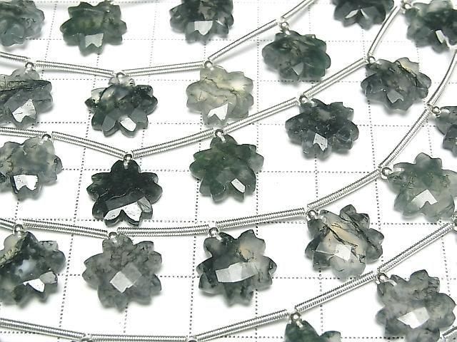 [Video] Moss Agate AAA Flower Shape 1strand beads (6 pcs)
