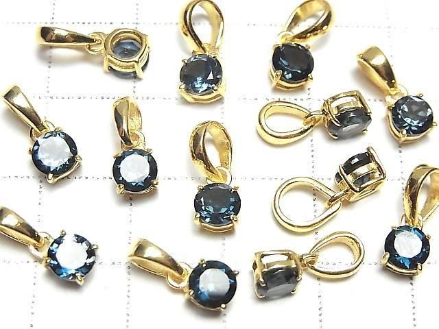 [Video] High Quality London Blue Topaz AAA Round Faceted 5x5mm Pendant 18KGP 1pc