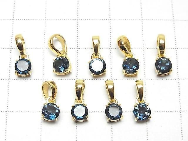 [Video] High Quality London Blue Topaz AAA Round Faceted 5x5mm Pendant 18KGP 1pc