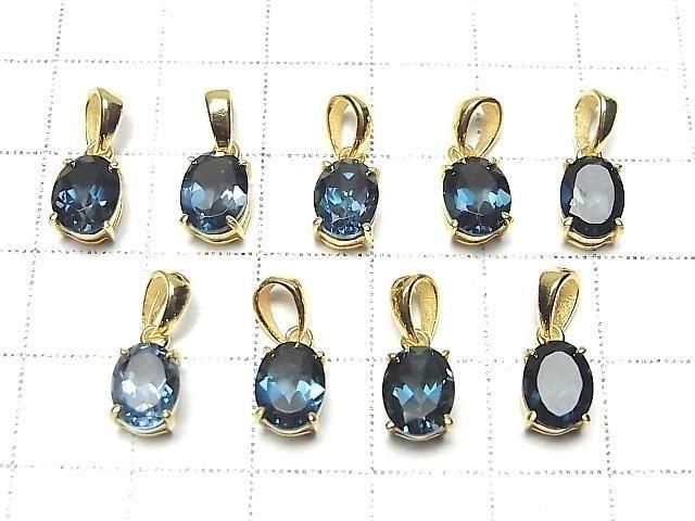 [Video] High Quality London Blue Topaz AAA Oval Faceted 8x6mm Pendant 18KGP 1pc