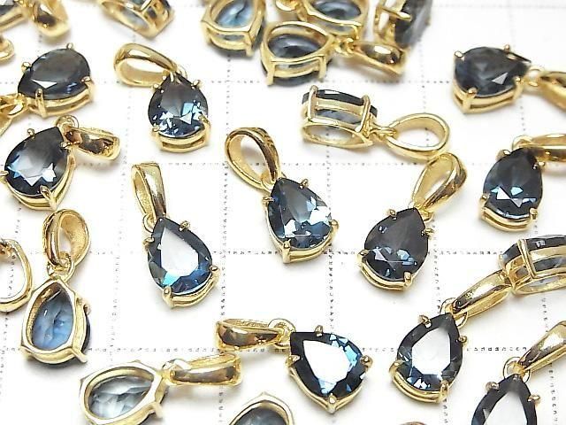 [Video] High Quality London Blue Topaz AAA Pear Shape Faceted Pendant 8x6mm 18KGP 1pc
